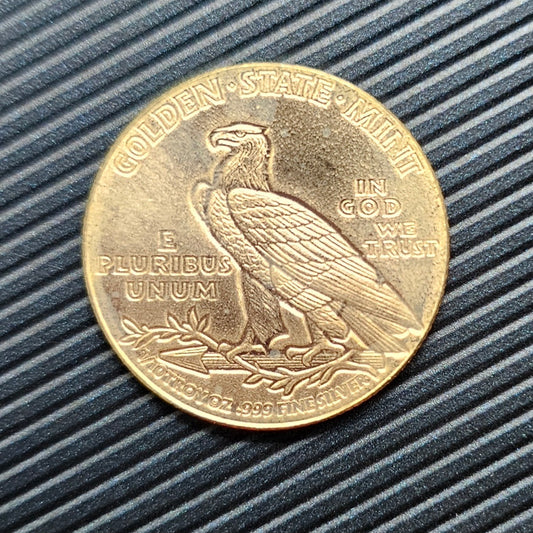 1/10 oz .999 Fine Silver Incuse Indian Round – Golden State Mint – Circulated