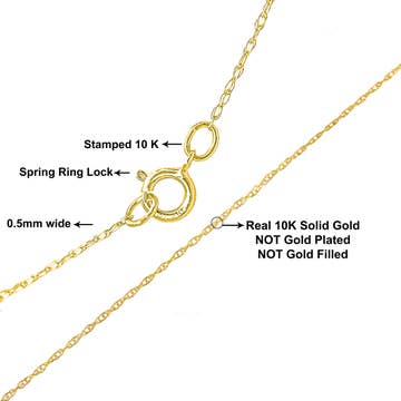 Solid 10K Gold Rope Chain 0.5mm with Spring Ring